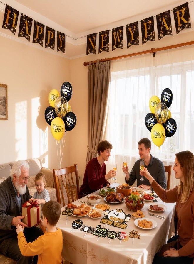 Haolongfa Happy New Year Party Decorations, Black & Gold Balloons, Happy New Year Banner, Cupcake Toppers, New Years Eve Decorations 2026 for Countdown, Apartment, Office,Intimate Family Gathering - Image 5